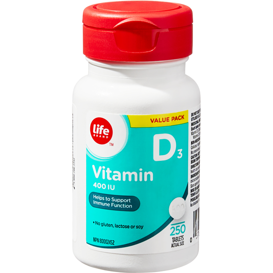Life Brand Vitamin D3 400 IU 250 Tablets Value Pack 250 ea, $0.02/1ea