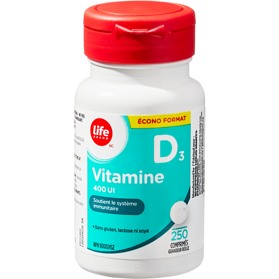 Life Vitamine D3 à 400 UI, écono format de 250 comprimés 250 ea, 0,02 $/1ch