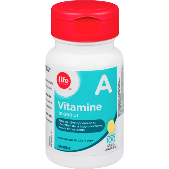 Life Vitamine A 10 000 UI, 100 gélules 100 ea, 0,04 $/1ch