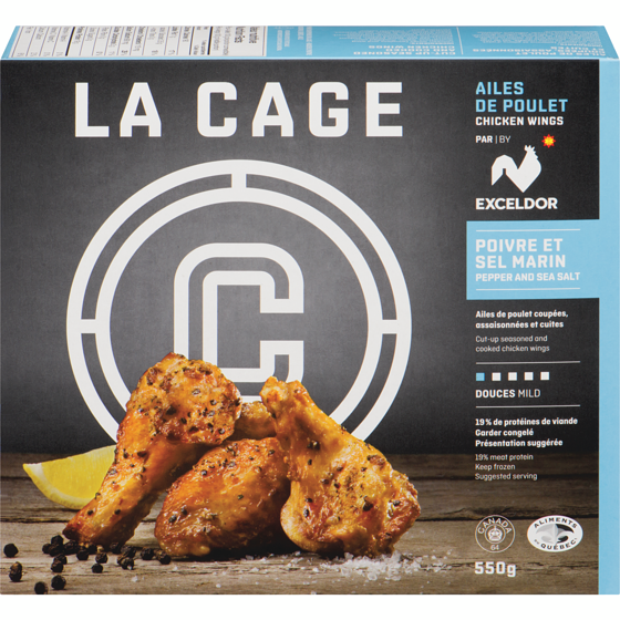La Cage Ailes de poulet douces au poivre et au sel de mer Exceldor 550 g, 2,18 $/100g