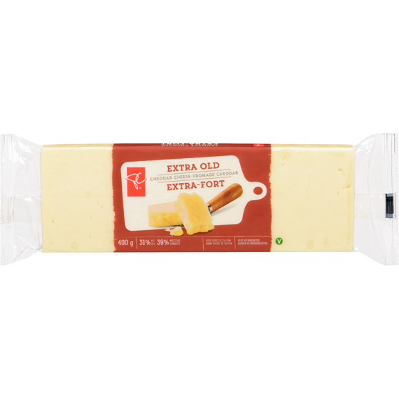 President's Choice Extra Old White Cheddar 400 g, $1.70/100g