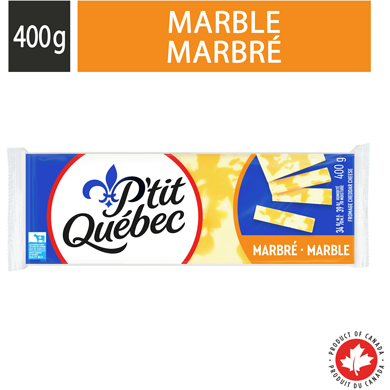 P'tit Québec Fromage cheddar marbré 400 g, 2,25 $/100g