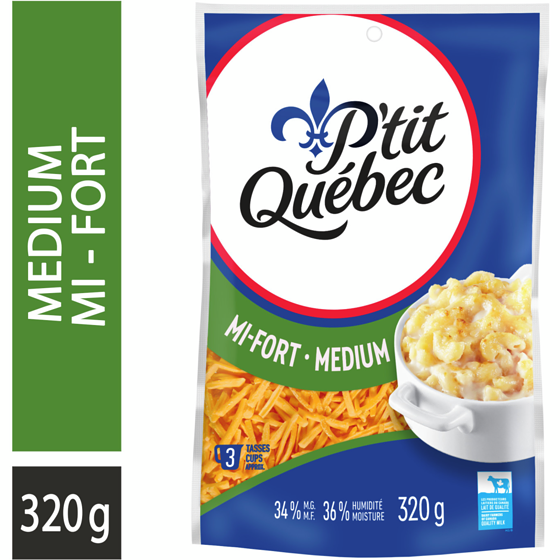 P'tit Québec Medium Cheddar Shredded Cheese 320 g, $2.97/100g