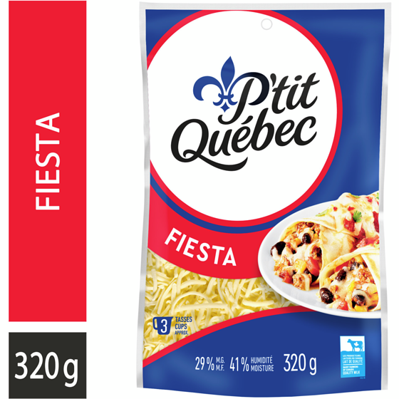 P'tit Québec Fromage râpé fiesta 320 g, 2,97 $/100g