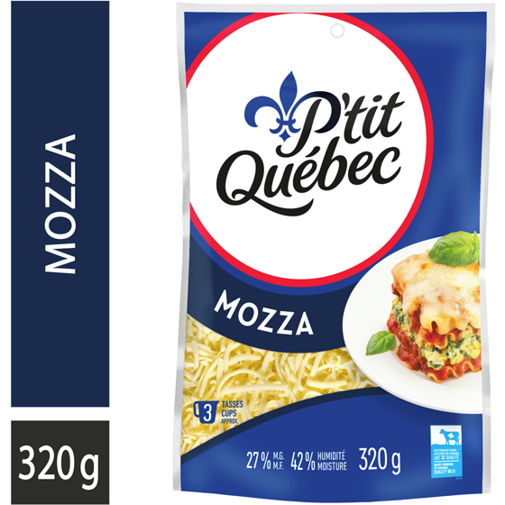 P'tit Québec Mozza Shredded Cheese 320 g, $2.97/100g