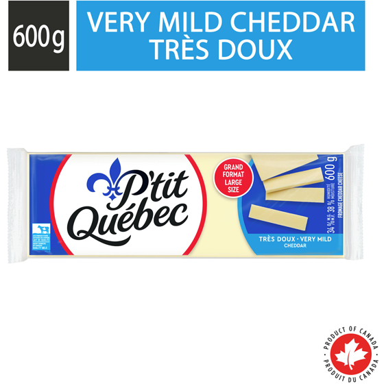 P'tit Québec Very Mild Cheddar Cheese 600 g, $2.08/100g