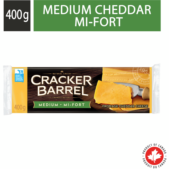 Cracker Barrel Medium Cheddar Cheese 400 g, $1.49/100g