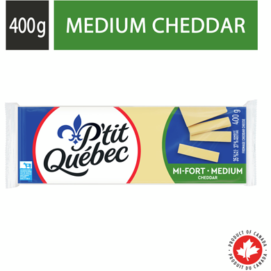 P'tit Québec Fromage Cheddar Blanc Mi-Fort 400 g, 1,37 $/100g
