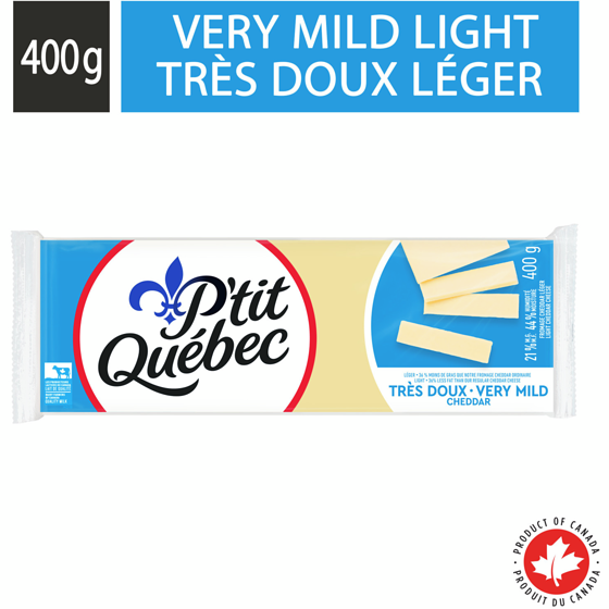 P'tit Québec Fromage cheddar très doux léger. 400 g, 1,62 $/100g