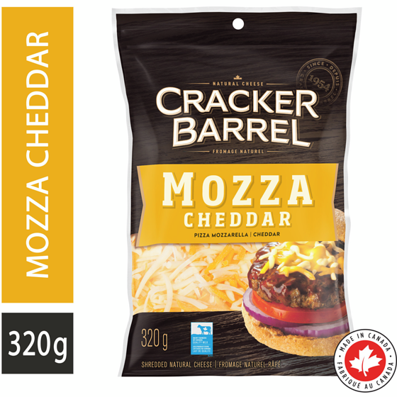 Cracker Barrel Mozza Cheddar Shredded Cheese 320 g, $1.87/100g