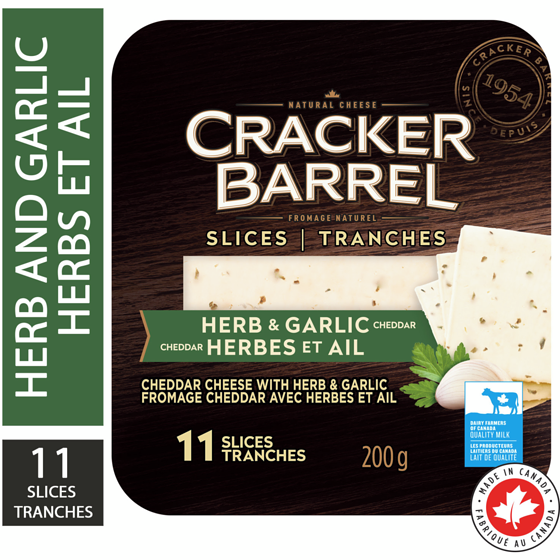 Cracker Barrel Herb & Garlic Cheddar Cheese Slices 200 g, $2.50/100g