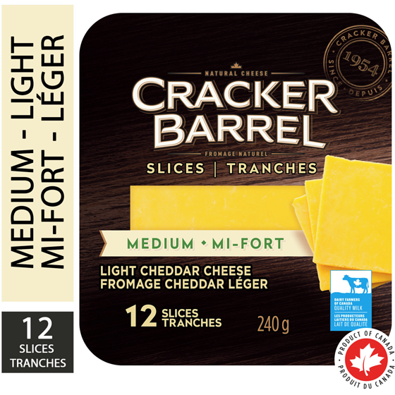 Cracker Barrel Light Medium Cheddar Cheese Slices 240 g, $2.08/100g