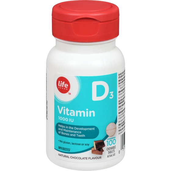 Life Brand Vitamin D3 1000 Iu, Chocolate, 100 Chewable Tablets 100 ea, $0.07/1ea