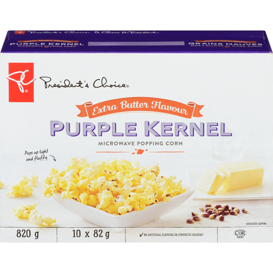 President's Choice Extra Butter Flavour Purple Kernel Microwave Popcorn 822 g, $0.85/100g