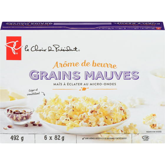 le Choix du Président Maïs à grains mauves à éclater au micro-ondes, arôme de beurre 493 g, 0,91 $/100g