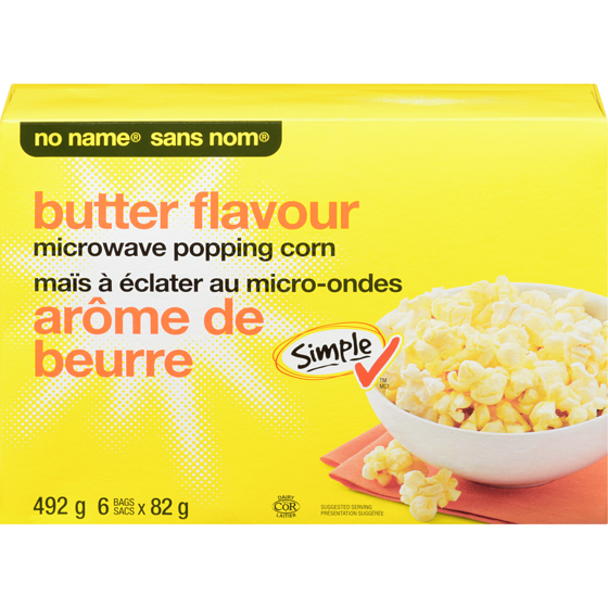 Sans Nom Maïs à éclater au micro-ondes, arôme de beurre 6x82.0 g, 5,23 $/100g