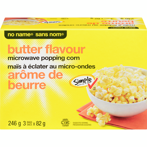 No Name Microwave Butter Flavour Popcorn 247 g, $1.01/100g