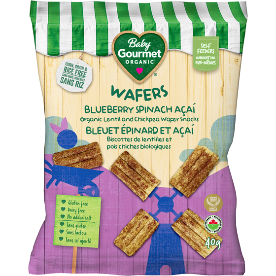 Baby Gourmet Biscottes de lentilles et pois chiches biologiques bleuet épinard et açaí 40 g, 11,23 $/100g