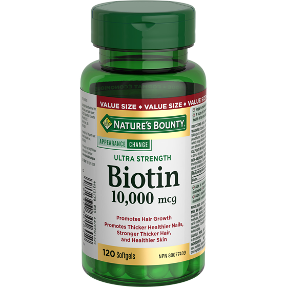 Nature’s Bounty Biotine, ultra-fort, 10 000 mcg, gélules 120 ea, 0,20 $/1ch