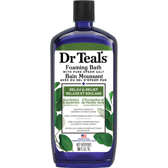 Dr. Teal’s Bain Moussant avec du Sel D'Epsom Pur, Soulage D'Eucalyptus et de Menthe Verte 1000 ml, 1,12 $/100ml