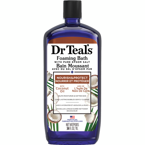 Dr. Teal’s Bain Moussant avec Du Sel D'Epsom Pur, de L'huile De Noix De Coco 1000 ml, 1,12 $/100ml