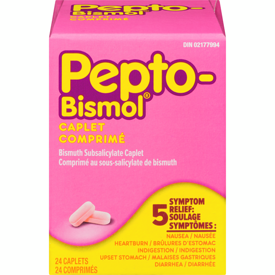 Pepto Bismol Comprimé soulage : nausée/brûlures d’estomac/indigestion/malaises gastriques/diarrhée 24u 24 ea, 0,46 $/1ch