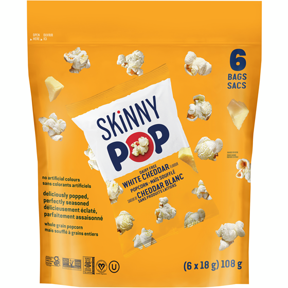 Skinny Pop Paquets de maïs soufflé, Cheddar blanc 108 g, 6,01 $/100g
