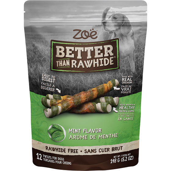 Zoe Better Than Rawhide! Torsades, menthe, 12 morceaux 148 g, 6,75 $/100g
