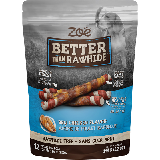Zoe Better Than Rawhide! Torsades, poulet barbecue, 12 morceaux 148 g, 6,75 $/100g