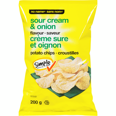 Sans Nom Croustilles, saveur crème sure et oignon 200 g, 1,00 $/100g