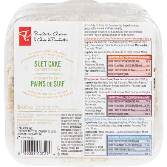 le Choix du Président Assortiment de pains de suif pour oiseaux sauvages, pics, mésanges et sittelles 940 g, 0,67 $/100g