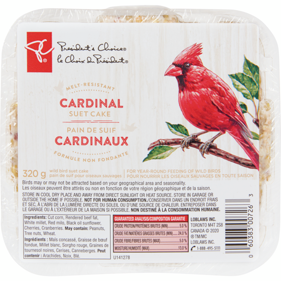 President's Choice Cardinal Melt-Resistant Suet Cake 320 g, $0.78/100g