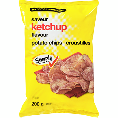 Sans Nom Croustilles, saveur ketchup 200 g, 1,00 $/100g