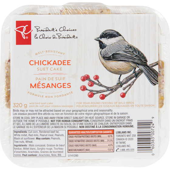 President's Choice Chickadee Melt-Resistant Suet Cake 320 g, $0.78/100g