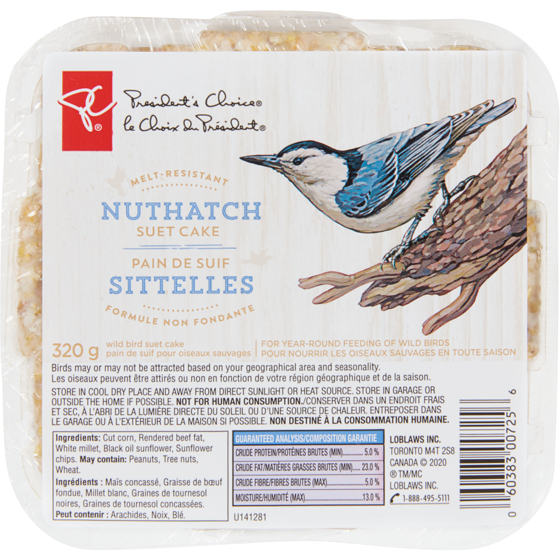 President's Choice Melt-Resistant Nuthatch Wild Bird Suet Cake 320 g, $0.78/100g