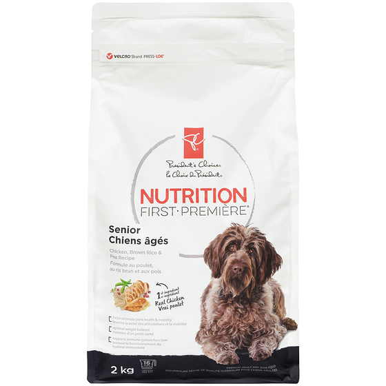 le Choix du Président Nourriture pour chiens âgés Nutrition première, poulet, riz brun et pois   2 kg, 0,55 $/100g