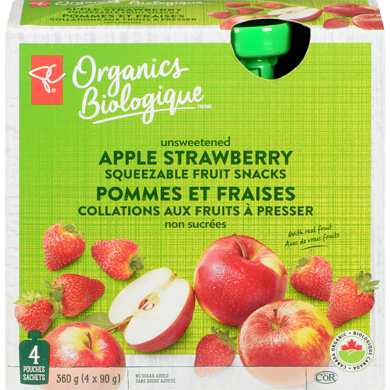 PC Biologique Bio Pomme Fraise Sans Sucre 4x90.0 g, 1,11 $/100g