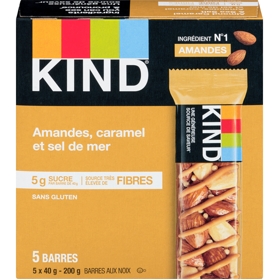 Kind Barres Amandes, caramel et sel de mer 40 g, 24,98 $/100g