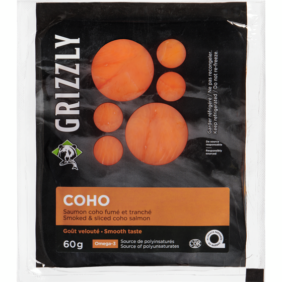 Grizzly Coho Smooth Sliced Smoked Salmon 60 g, $10.82/100g