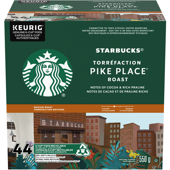 Starbucks Café Torréfaction Moyenne Pike Place K-Cup 550 g, 7,45 $/100g