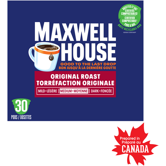 Maxwell House Café torréfaction originale, dosettes de café certifiées compostables k-cup 285 g, 5,60 $/100g