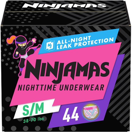 Pampers Sous-vêtements de nuit pour l’énurésie pour filles, taille P/M (17 à [38 à 70 lb]), 44 unités 44 ea, 0,73 $/1ch