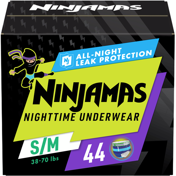 Pampers Sous-vêtements de nuit pour l’énurésie pour garçons, taille P/M (17 à [38 à 70 lb]), 44 unités 44 ea, 0,77 $/1ch