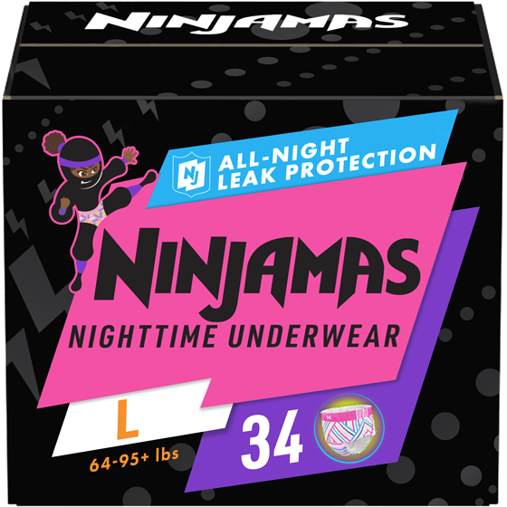 Pampers Sous-vêtements de nuit pour l’énurésie pour filles, taille G (29 à [64 à 95 lb] et plus), 34 unités 34 ea, 0,94 $/1ch