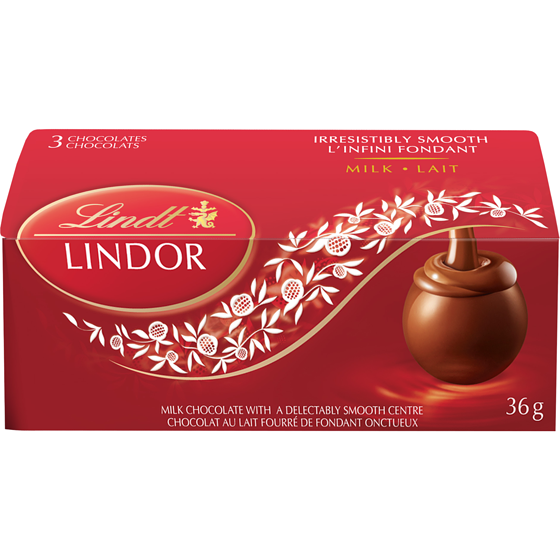 Lindt LINDOR Milk Chocolate Truffles, Count of 3 Box 36 g, $8.31/100g