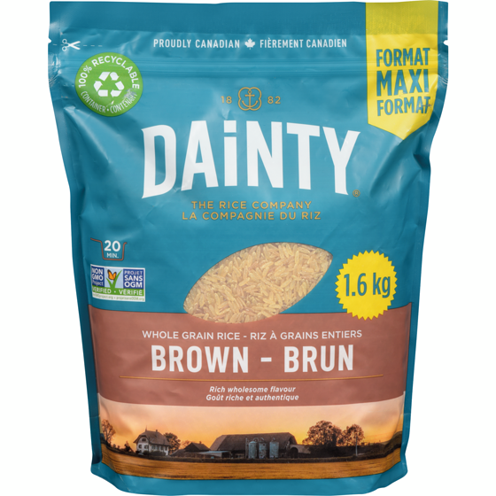 Riz Dainty Brun Maxi Format Riz À Grains Entiers 1.6 kg, 0,62 $/100g