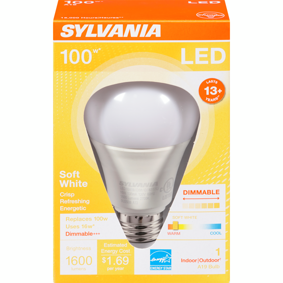 Sylvania 100 W Led Soft White Indoor Outdoor A19 Bulb 1 ea, $7.50/1ea