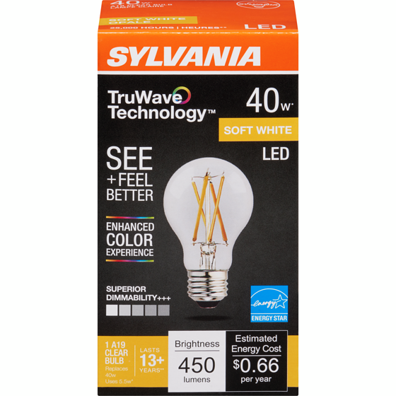 Sylvania Truwave Technology A19 Clear Bulb Soft White Led 40 W 1 ea, $7.00/1ea