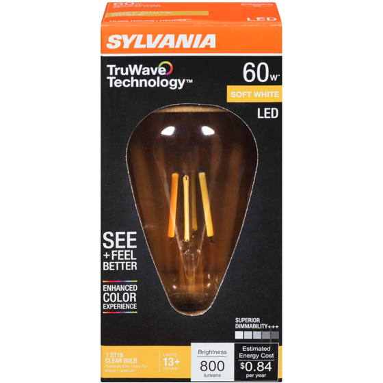 Sylvania Truwave Technology St19 Clear Bulb Soft White Led 60 W 1 ea, $13.00/1ea