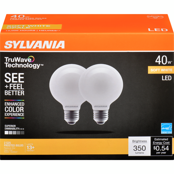 Sylvania Truwave Technology G25 Frosted Bulbs Soft White Led 40 W 2 ea, $8.50/1ea
